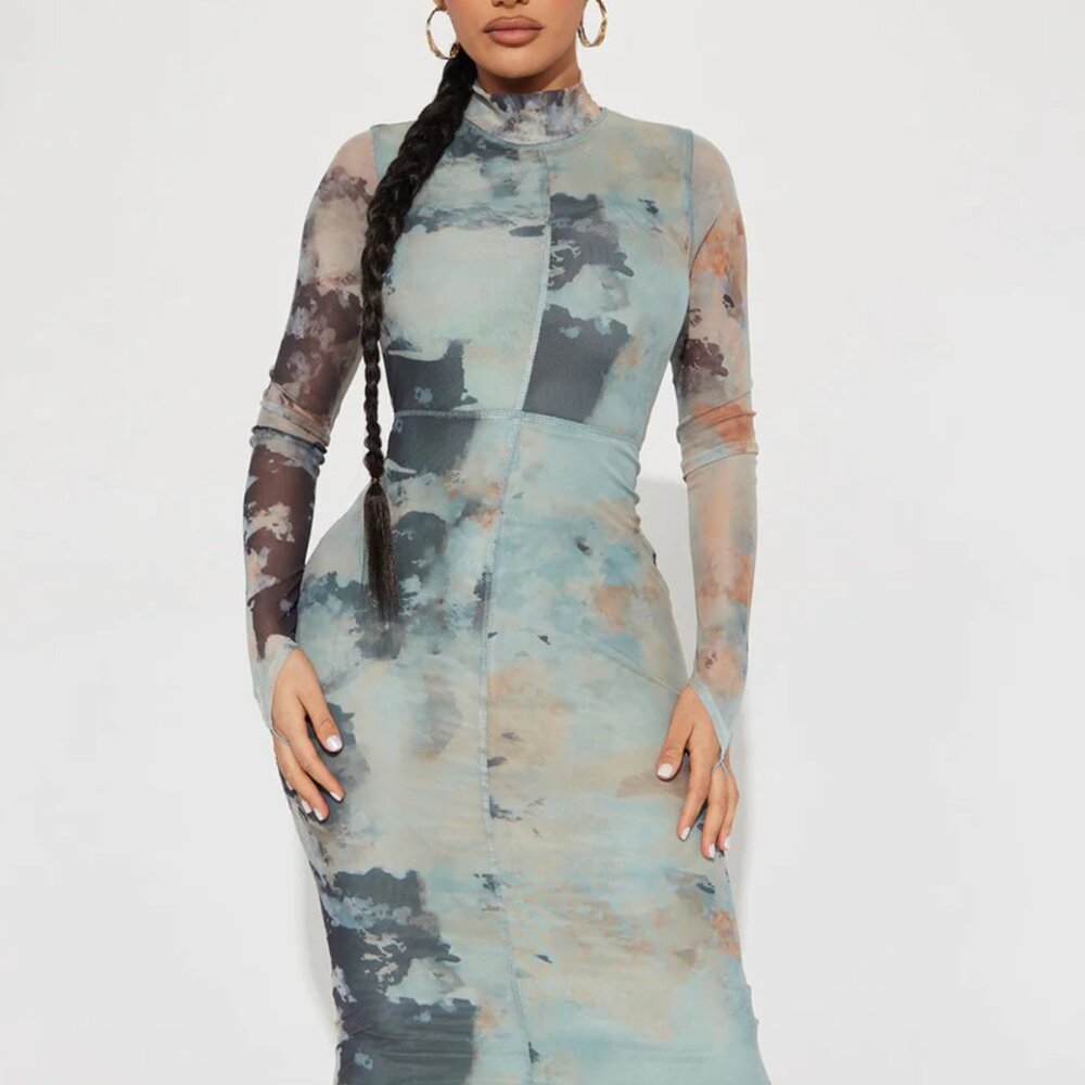 Abstract Mesh Midi Dress